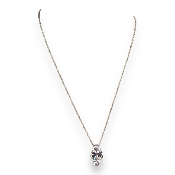VINTAGE AVON SILVER NECKLACE MARQUISE RHINESTONE CLEAR CLASSIC GIFT ELEGANT - Picture 1 of 12